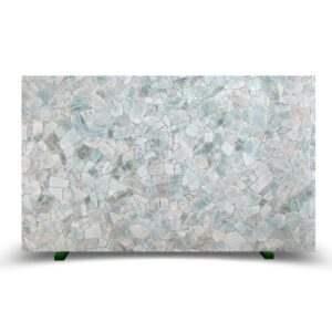 Textured mosaic in soft blue and white hues, showcasing the elegance of Roman Blue's refined color palette.